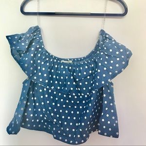 Haute Monde Polka Dot off shoulder blouse blue L